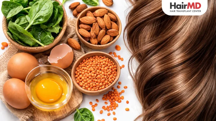 Folic-acid-and-biotin-foods-for-hair-loss-treatment-at-HairMD-Pune-natural-sources-including-leafy-greens-eggs-and-nuts