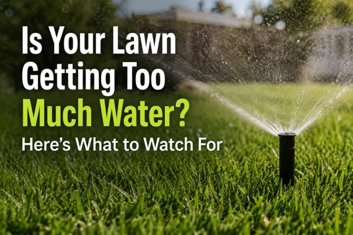 Overwatered lawn with sprinkler