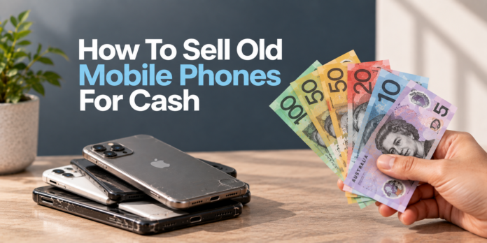 Old mobile phones and Australian cash showing how to sell used phones for cash